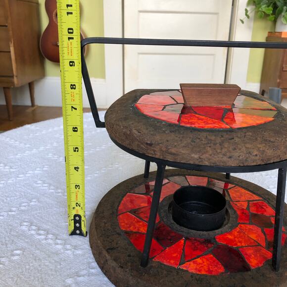 VTG 1960s Jon Matin Signed Mosaic Cork Iron Candle Warmer Trivet Stand MCM Rare - Picture 14 of 16